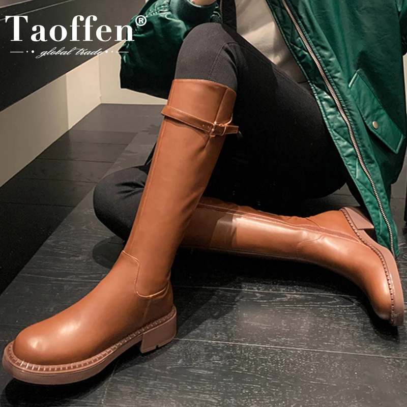 

Taoffen 2023 New Trend Women'S Knee Boots Real Leather Winter Women'S Shoes Fashion Buckle Female Long Boot Footwear Size 34-39