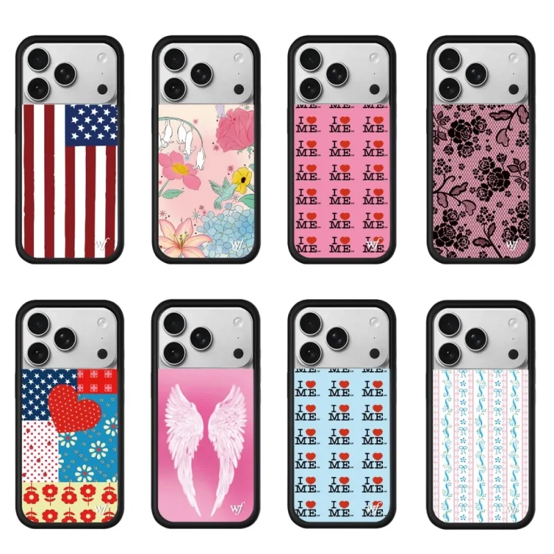 Wildflower INS Handyhülle für iPhone 17 Pro 16 15 14 13 12 Pro Max Plus 17Pro Niedliche Spitze Schwarze Rose 3D Engelsflügel wf Cover ﻿