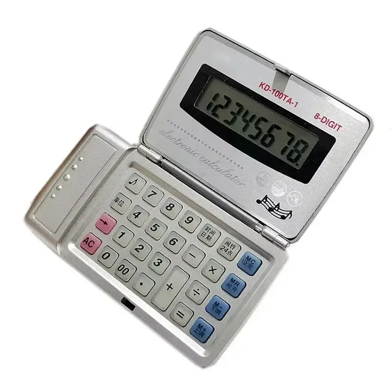 Folding 8 Digit Large LCD Display Calculator, Pocket Handheld Calculators with Voice Report, Time & Calendar Display for Office