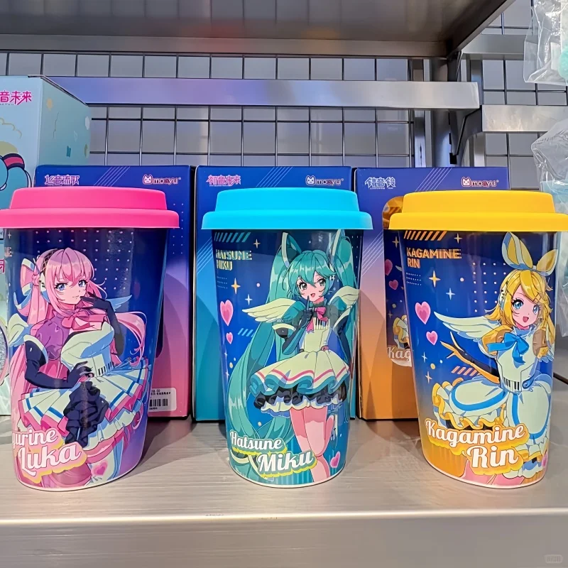 Moeyu Hatsune Miku Keramik-Wasserbecher mit Deckel, Anime-Zubehör, Niedliche Studentengeschenke, Megurine Luka, Kagamine Rin