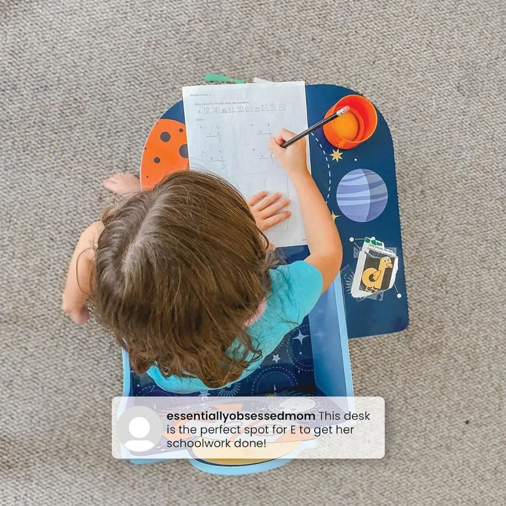 Juego de mesa y silla de exploración espacial para niños, espacio pequeño 2 en 1 con caja de almacenamiento para mesas y sillas pequeñas