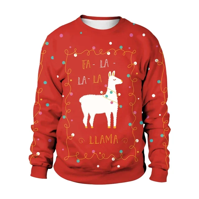 Alpaca Print Sweatshirt Woman Man Ugly Christmas Pullover 5Colors Oversize Couple Crewneck Clothes Adult Xmas Gift Streetwear