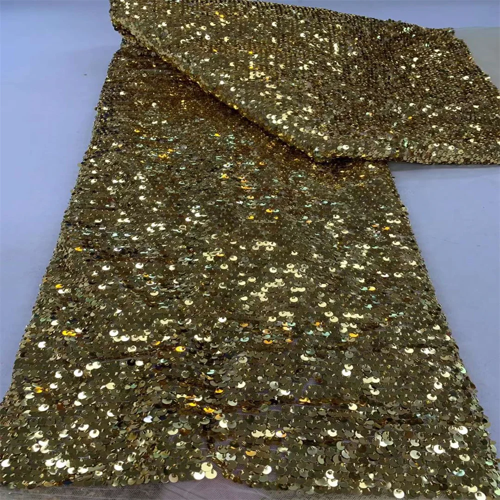 

2024 Luxury African Sequins Lace Fabric High Quality Beads Embroidery French Tulle Lace Fabric for Nigerian Bridal Wedding Dress