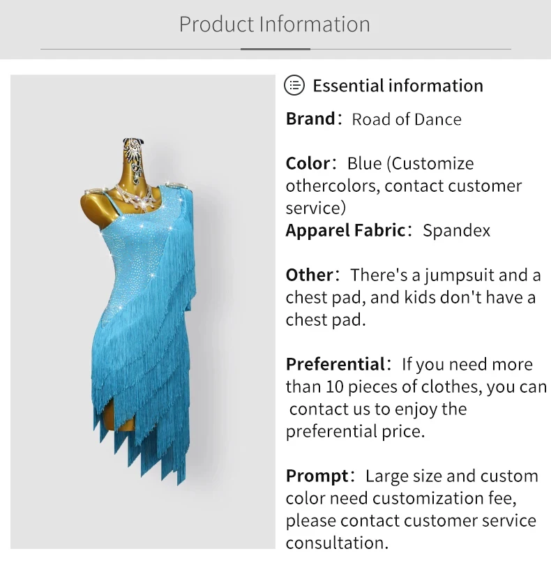 Damen-Tanzkostüm, Lateinamerikanisches Kleid, Performance-Wettbewerbskostüm, Ballsaalkleid, Elegante, Sexy Kleidung, Fransenbesetztes Sport-Tanzkostüm – Detail 3