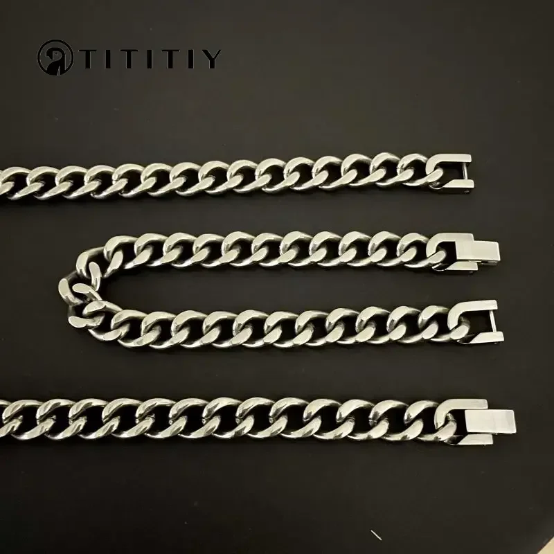 

New Pure Titanium Necklace Cuban Chain NECKLACE BRACELET 9.5mm Wide Lightweight Anti Allergy Length Trendy Hip Hop Unisex Gift