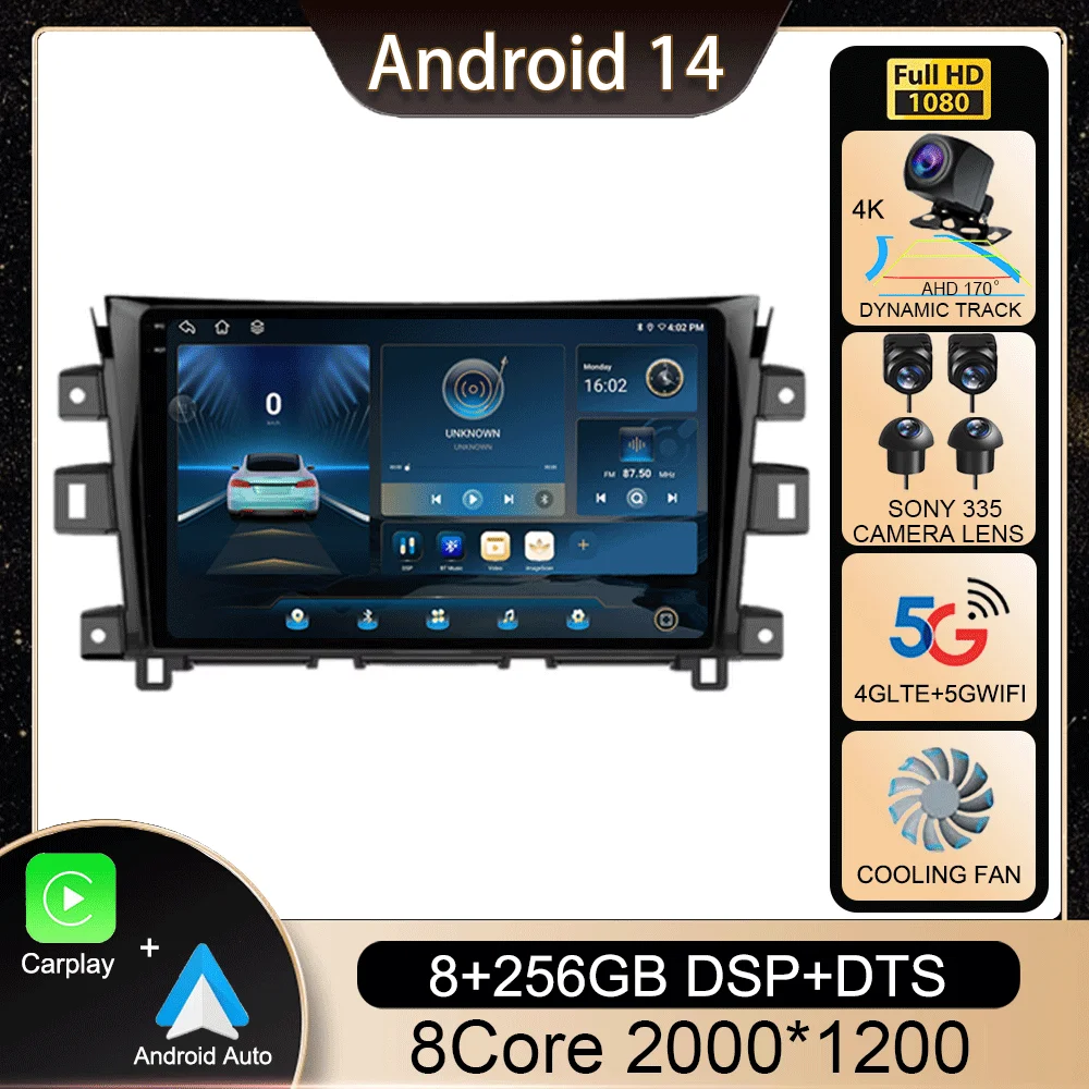 

Автомагнитола Carplay, Android 14, для Nissan NAVARA Frontier NP300 2011-2018, стерео, мультимедийный видеоплеер, GPS 360, аудио камера