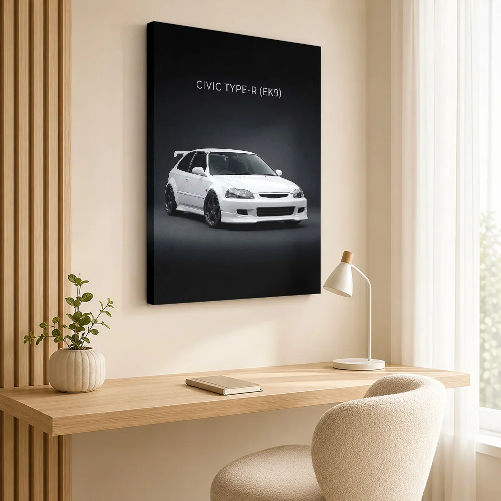 Sports Civic Type-R White Car Canvas Poster Personalized Retro Automotive Wall Paintings Decoration for Man Cave Ready to Hang
