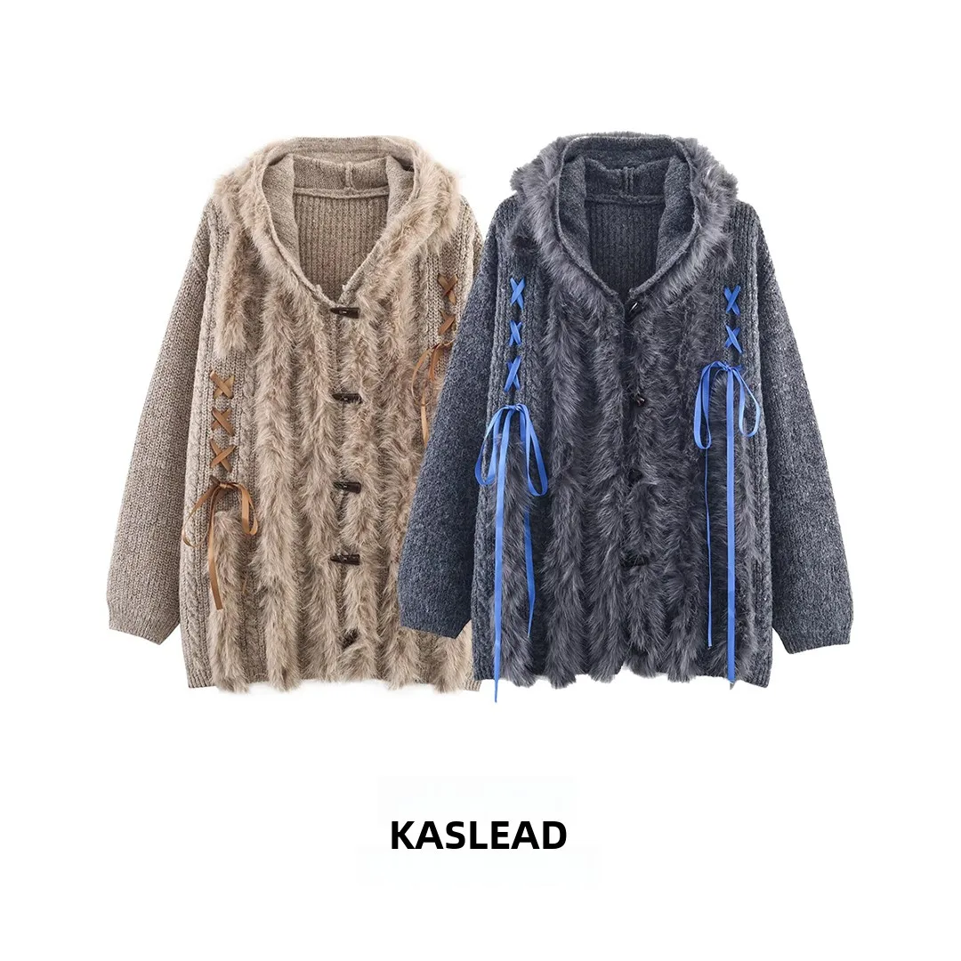 

KASLEAD New Faionable Simple Sle Women's Knitted Jaet with Sa Long Sve Polyester Fiber Open Cardigan Coat
