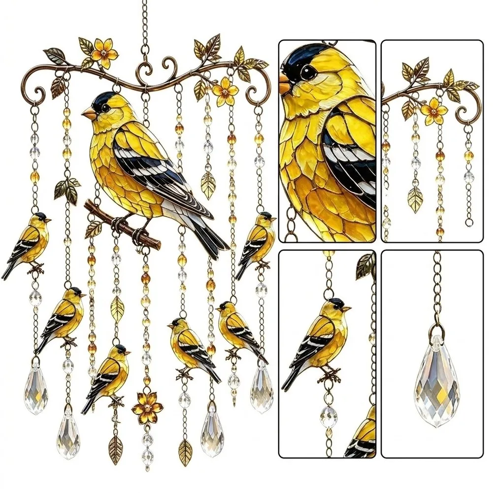 Goldfinch Printed for Acrylic Wind Chime For outdoor Garden Patio Balcony Yard Hanging Decor 16cm x 27cm Lightweight