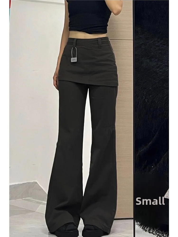 

American Retro Denim Bell Bot Wide Leg Pants Workwear Sle Spring Autumn Slimming Design False Two-Piece Skirt Curtain
