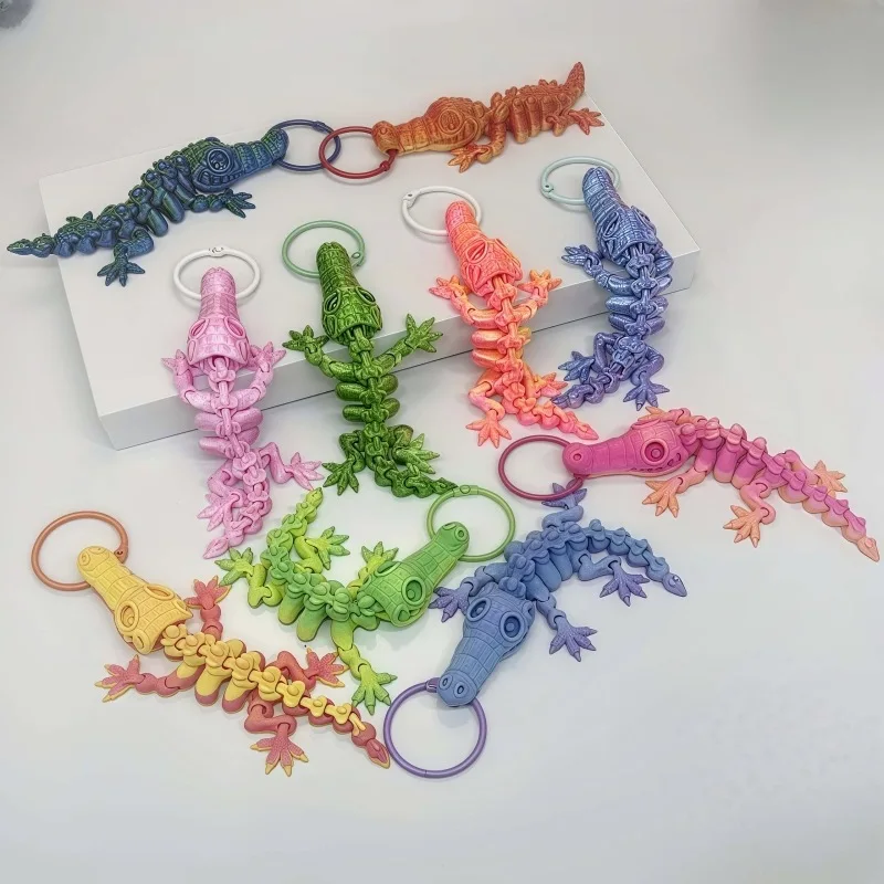 14cm 3d impresso crocodilo esqueleto chaveiro pingente engraçado articulações móveis animal pingente presente de halloween mochila pingente