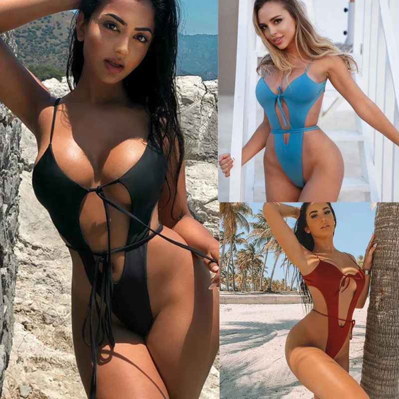 

New Swimsuit Solid Color Sexy Lace-up Bikini Hot Women's Seperated Swimwear