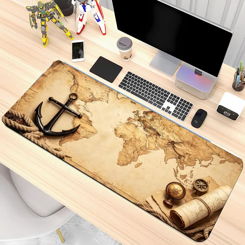 Vintage nautical adventure long playmat retro old map anchor gaming office mousepad