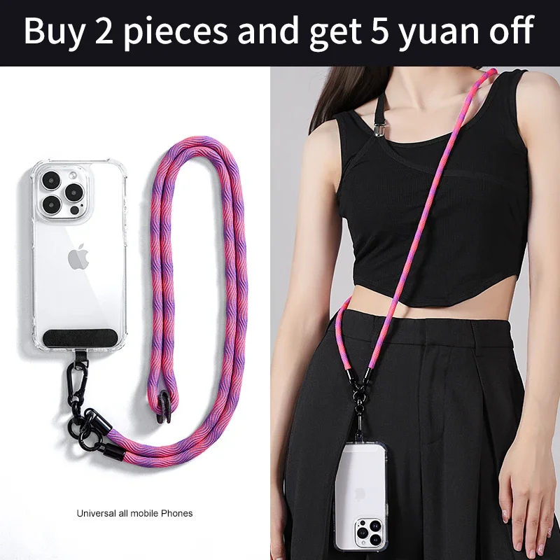 120cm braided cell phone lanyard Suspension chain ring cord with patch Wrist strap Detachable cord Keychain