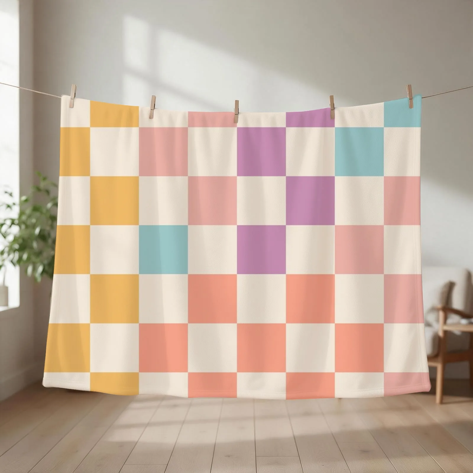 Sunny Check Pattern - Positive geometry Throw Blanket couch cozy soft plush fuzzy picnic outdoor blanket