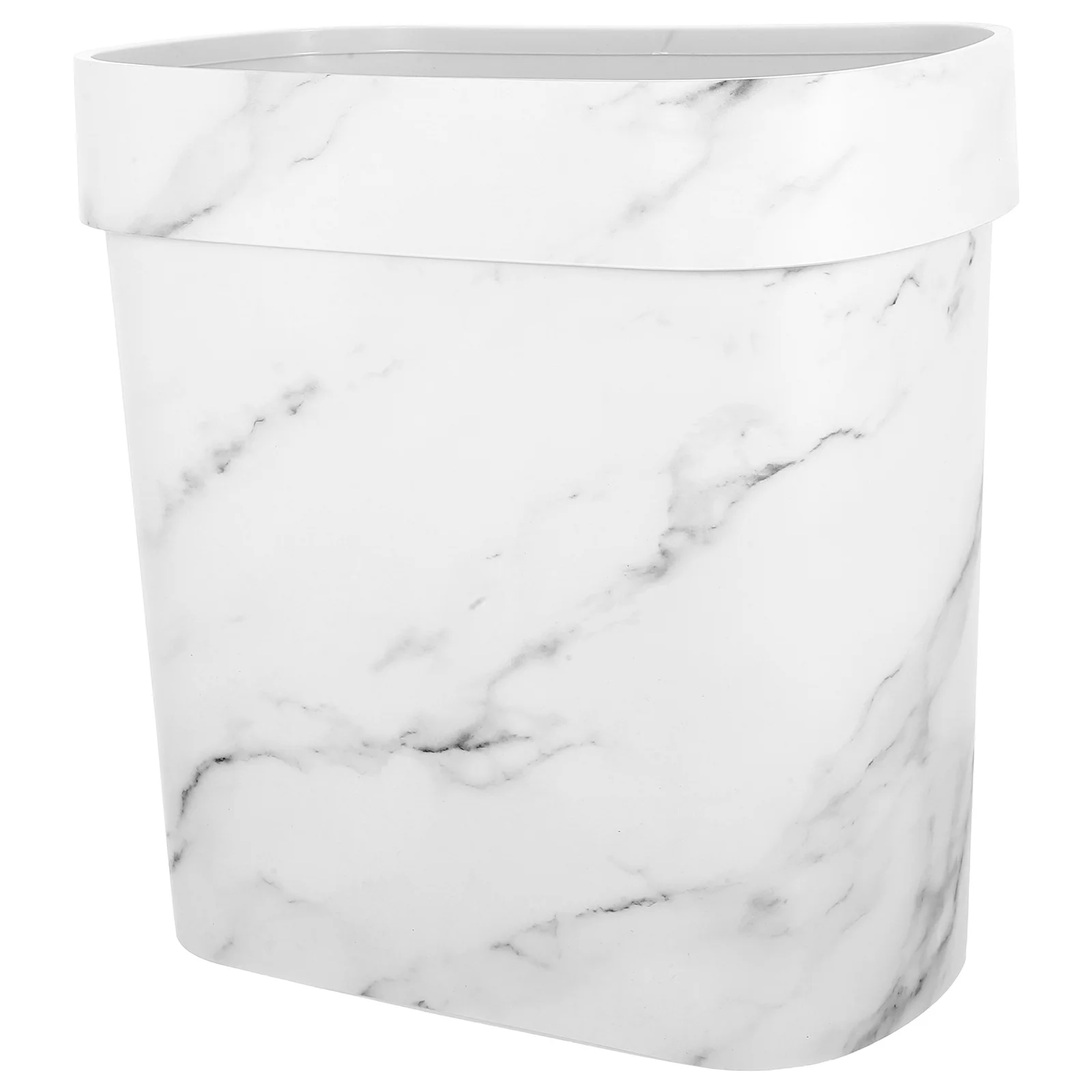 

Marble Pattern Oval Plastic Trash Bin Narrow Garbage Bin Open Top Rubbish Container for Bathroom Kitchen Bedroom