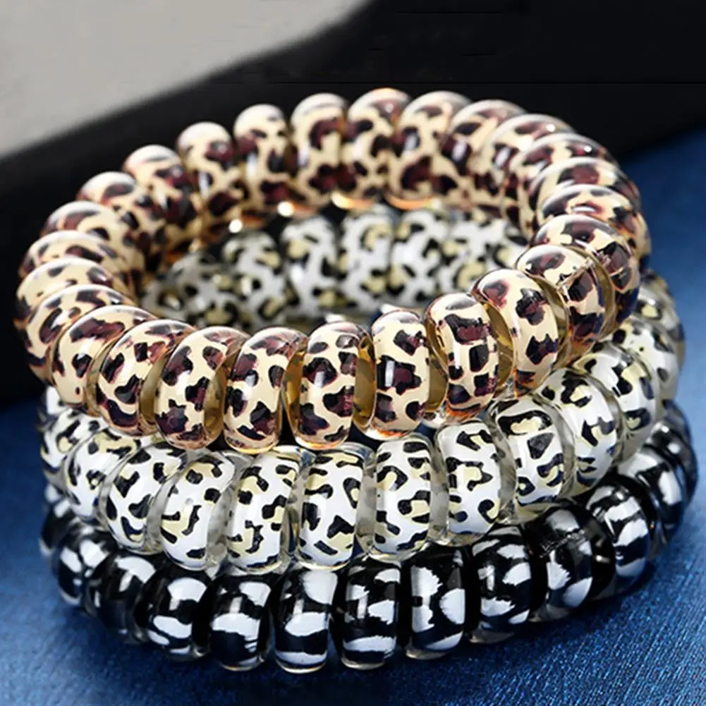 1Pcs Leopard Pattern Telephone Wire Elastic Hair Bands Girls Hair Ropes For Women  Spiral Rubber Band Hair Ties Hair Accessories