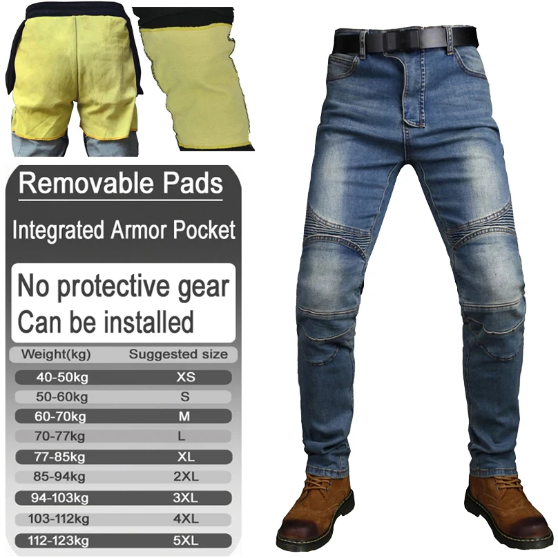 Men's blue Kevlar motorcycle jeans offroad riding pants motorbike trousers with armor pockets armor not included 02