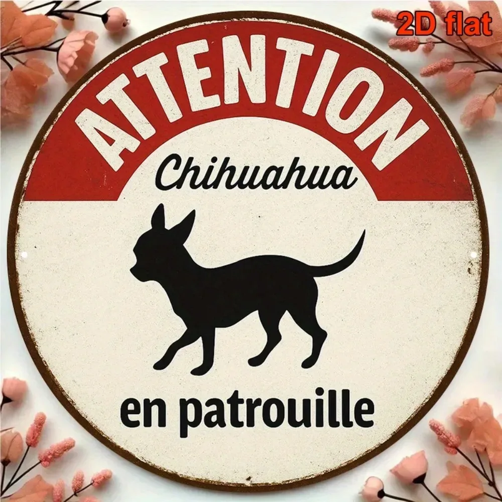 Letrero de Metal - Placa Decorativa Vintage Resistente para Pared, Letrero de Advertencia de Perro de Patrulla Chihuahua, Decoración para Hogar, Oficina, Bar, Cueva del Hombre