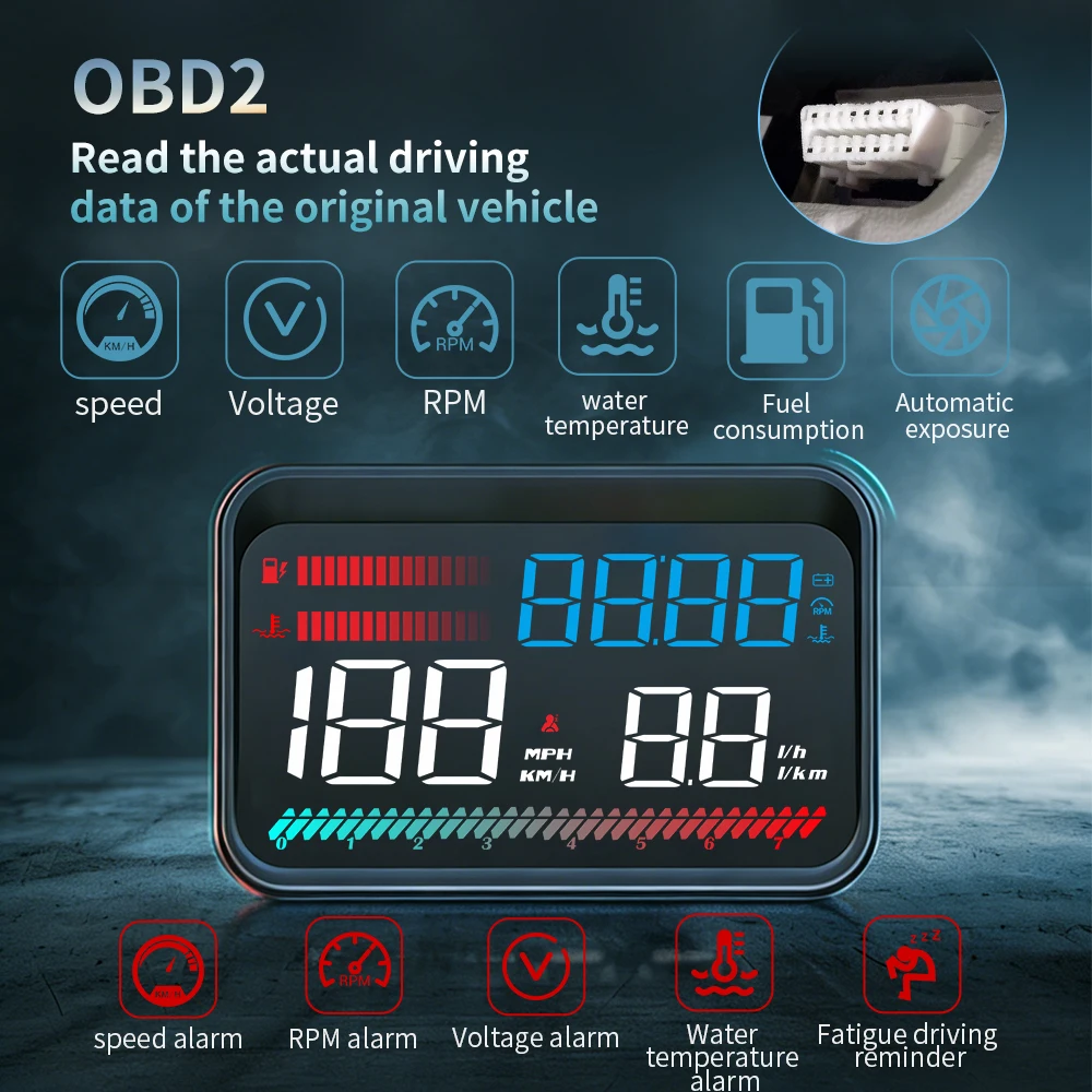 MAIMEIMI M26 OBD Car HUD Digital Speedometer RPM Voltage Water Temperature Fuel Consumption Automatic Exposure Overspeed Alarm
