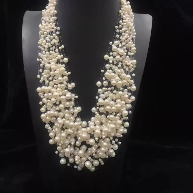 30 Layers Natural Fresh Water Pearl White Pink Purple Necklace Hand Moven Women's Fashion Jewelry For Wedding Party