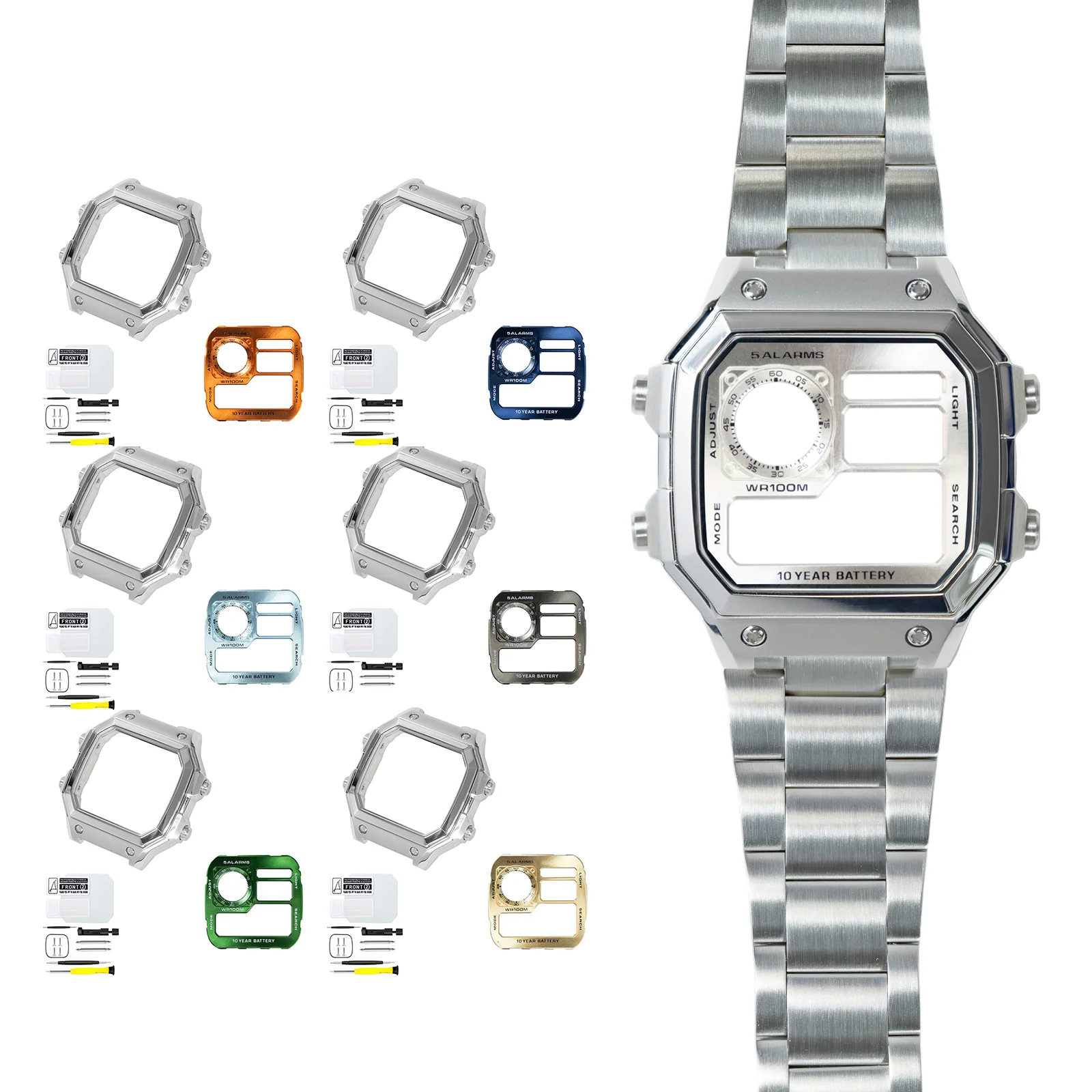 Royale Upgrade Mod Parts Combo Compatible with Casio AE1200 316L Stainless Steel Matte Silver Watch Case & Metal Faceplate
