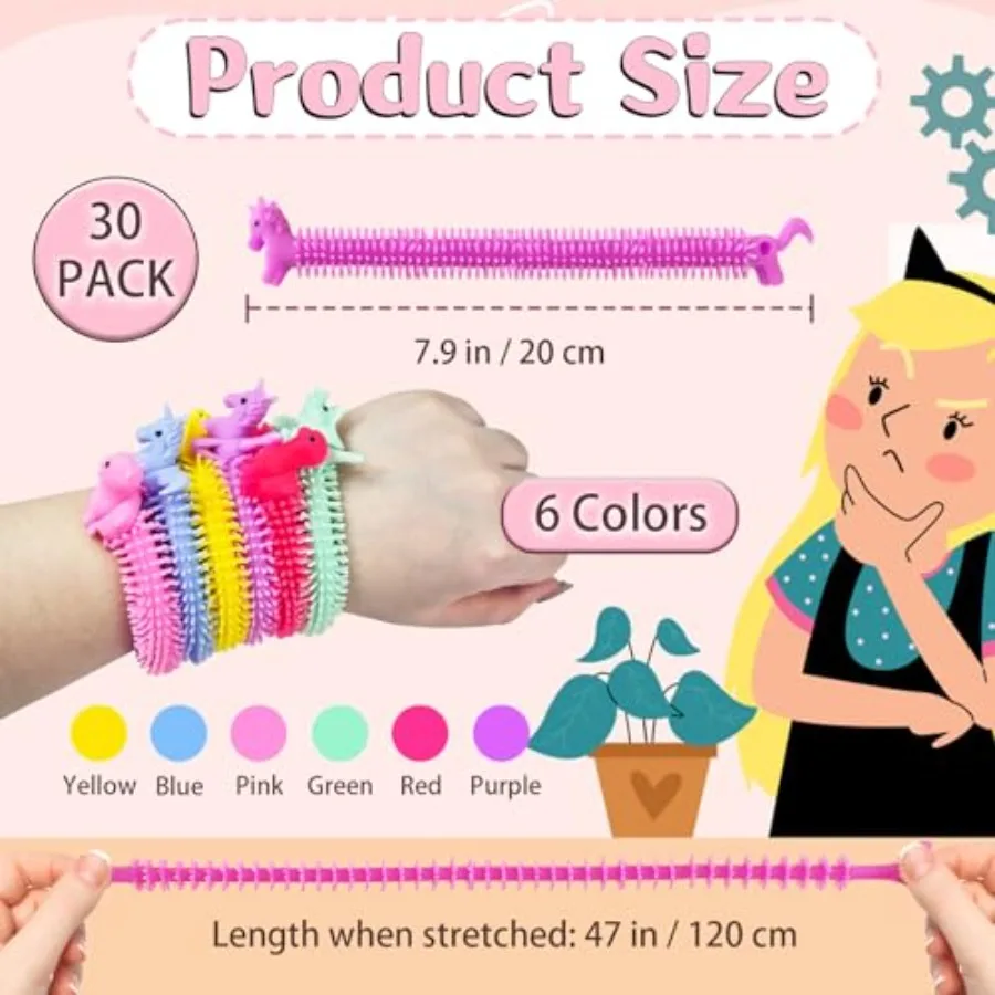30 Pack Stretchy Fidget Toys, Multi-Item Party Favor Toy Sensory Fidget Worm String Colorful Stretchy Strings Toy for Party Fav view 2