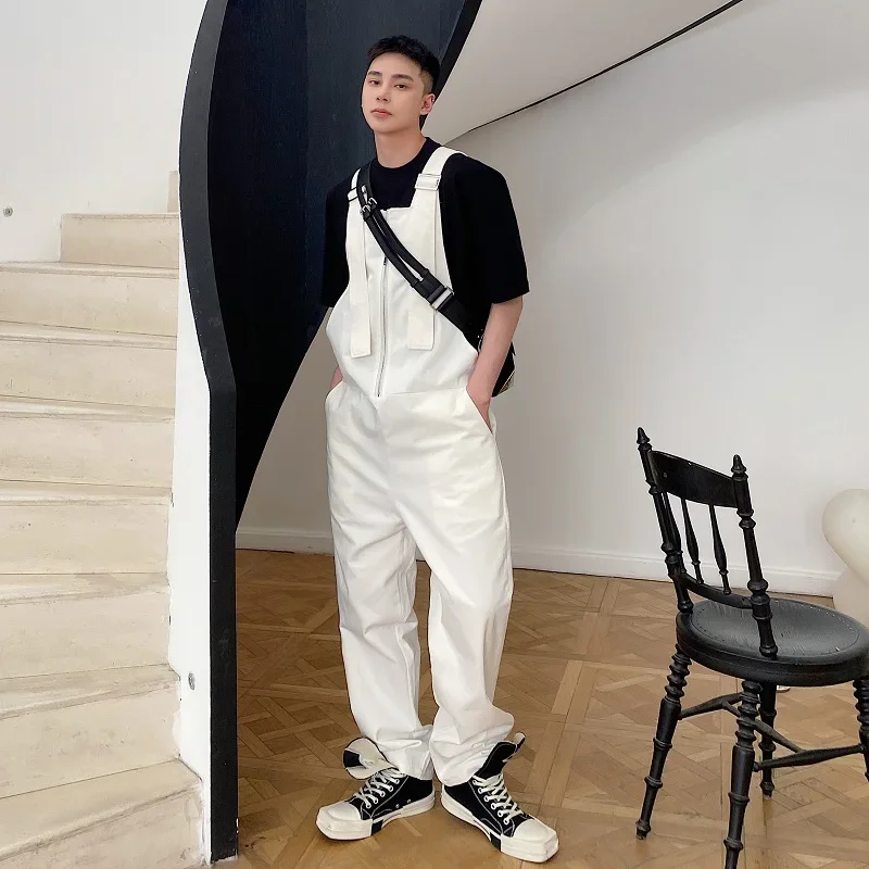 

2023Loose Overalls Men Pants Korean Men's Japan Casual Streetwear Fashion Black White Bib Pant Male Cargo Jumpsuit Trousers