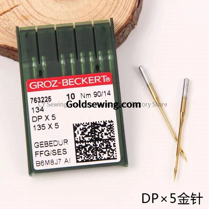 100PCS DPX5 Gold Needles Groz-Beckert Dp*5 FFG/SES Heat-Proof Needle Titanium-Plated Anti-Skid Velvet Knotting Bartack Keyhole