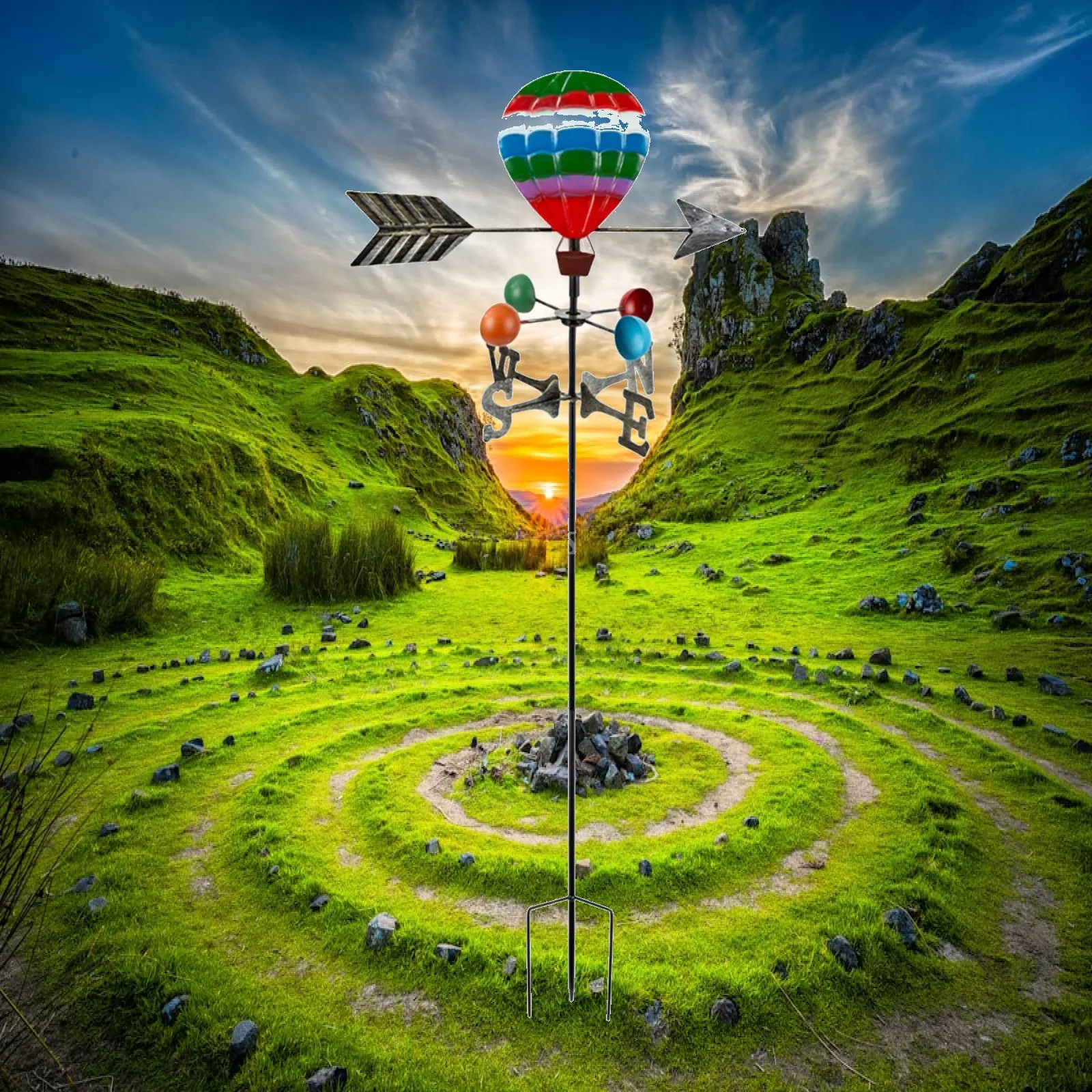 Artistic Hot Air Balloon Weathervane Colorful Metal Outdoor Garden Decoration for Yard and Garden Decor