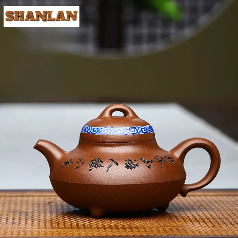 310ml Retro Yixing Purple Clay Teapot Handmade Tripodia Pot Raw Ore Red Downhill Mud Kettle With Filter Zisha Teaset Craft Gift