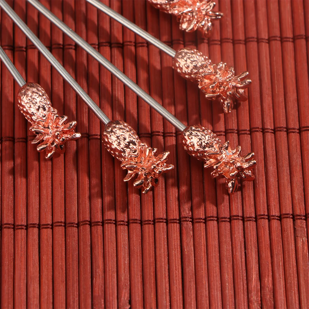 

5pcs Stainless Steel Cocktail Picks Rose Gold Fruit Forks For Party Salad Dessert Appetizer Reusable Bar Tools