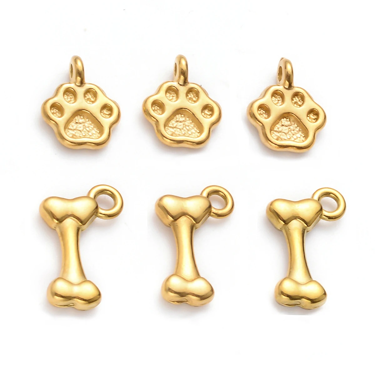 6pcs Small Stainless Steel Paw&Bone Charms For DIY Bracelets Necklace Jewelry Making Supplies Accessories