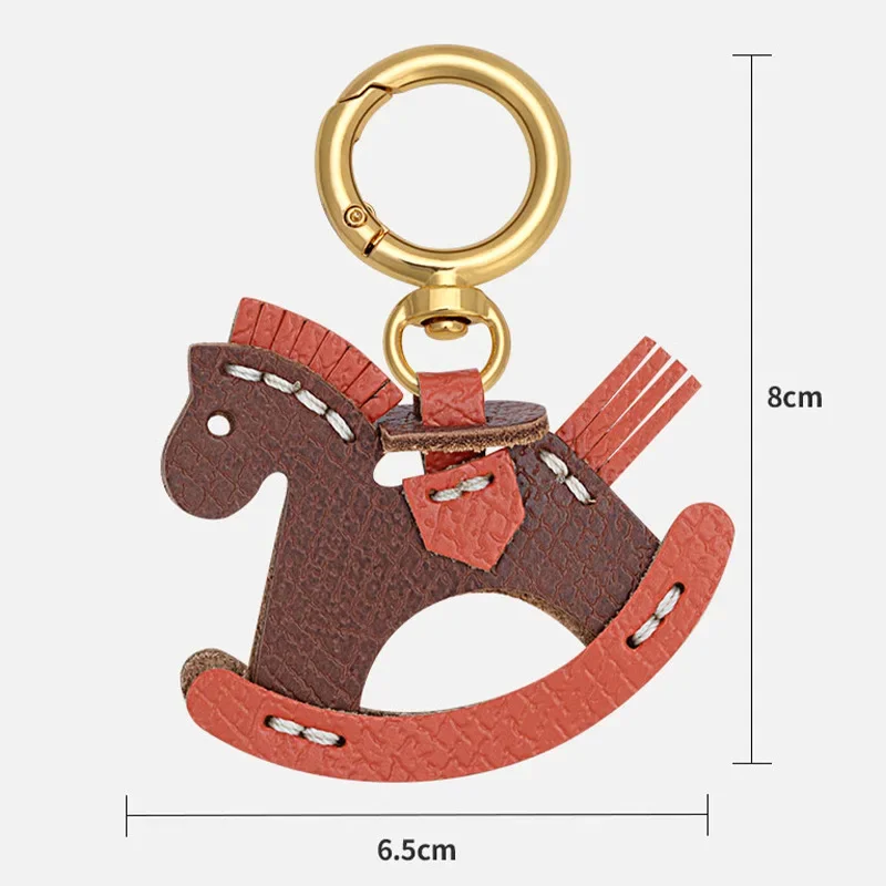 Swinging Horse Keychain Leather DIY Grid Pattern Handmade Sewing Versatile Daily Bag Mobile Cartoon Pendant Unisex Festival Gift