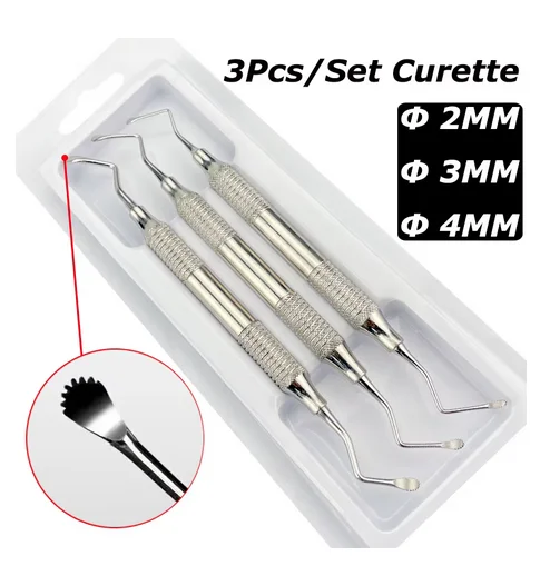 3 sztuk/zestaw Dental Curette Scaler postrzępione Curettes skaler dentystyczny Gracey Bone Curette implant narzędzia dentystyczne ze stali nierdzewnej