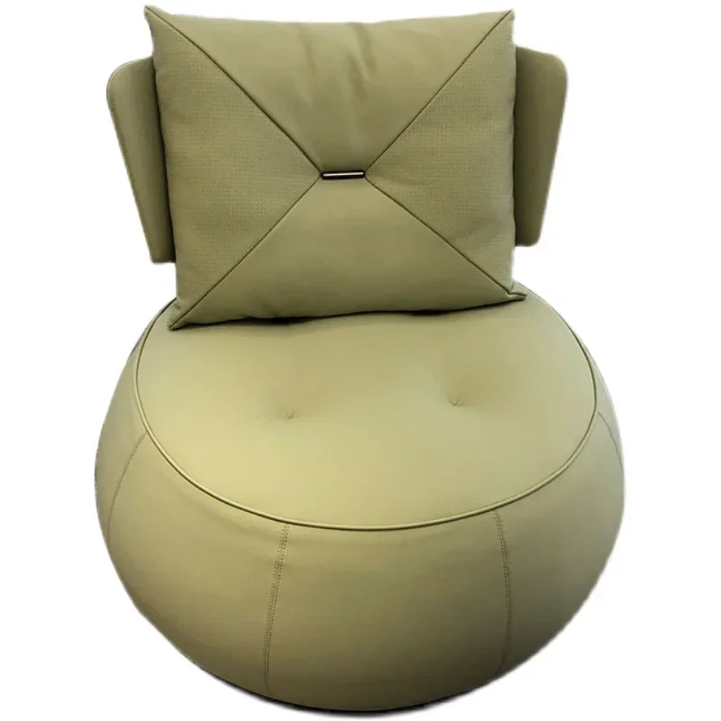Leather single sofa rotating chair first layer cowhide lazy chair down soft bag round