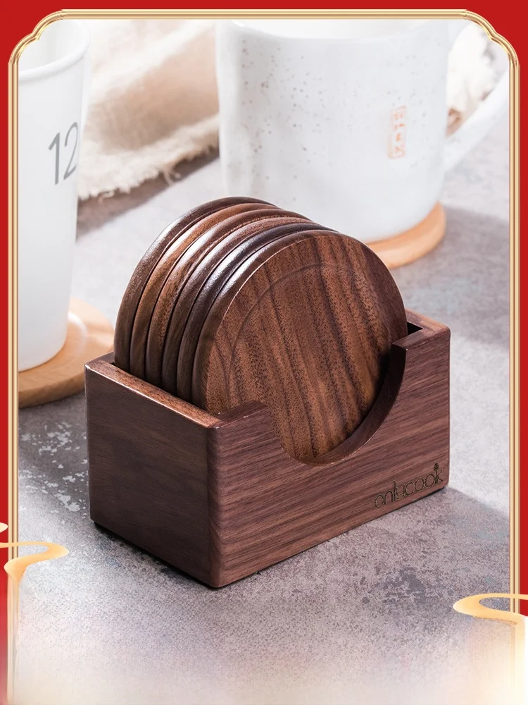

Креативный набор термоизоляционных подставок для чайных чашек из орехового дерева в скандинавском стиле, круглые подставки-коврики для чашек для обеденного стола