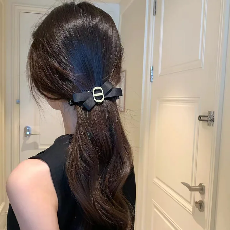 1/2 Stück ZYFHTT Schwarze Satin-Haarschleife für Frauen Täglicher Gebrauch Koreanischer Stil Pferdeschwanz-Clip Modische Mädchen-Haarnadel – Detail 3