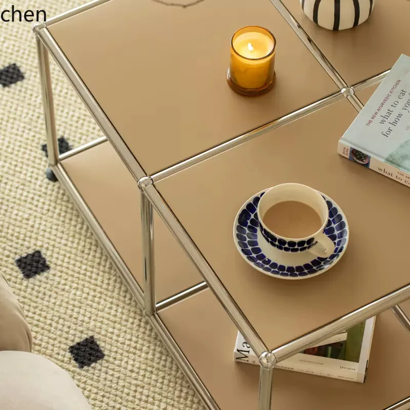 CZ Vintage Modular Square Coffee Table Stainless Steel Ins Small Apartment Living Room Tea Table Modern Simple Side Table