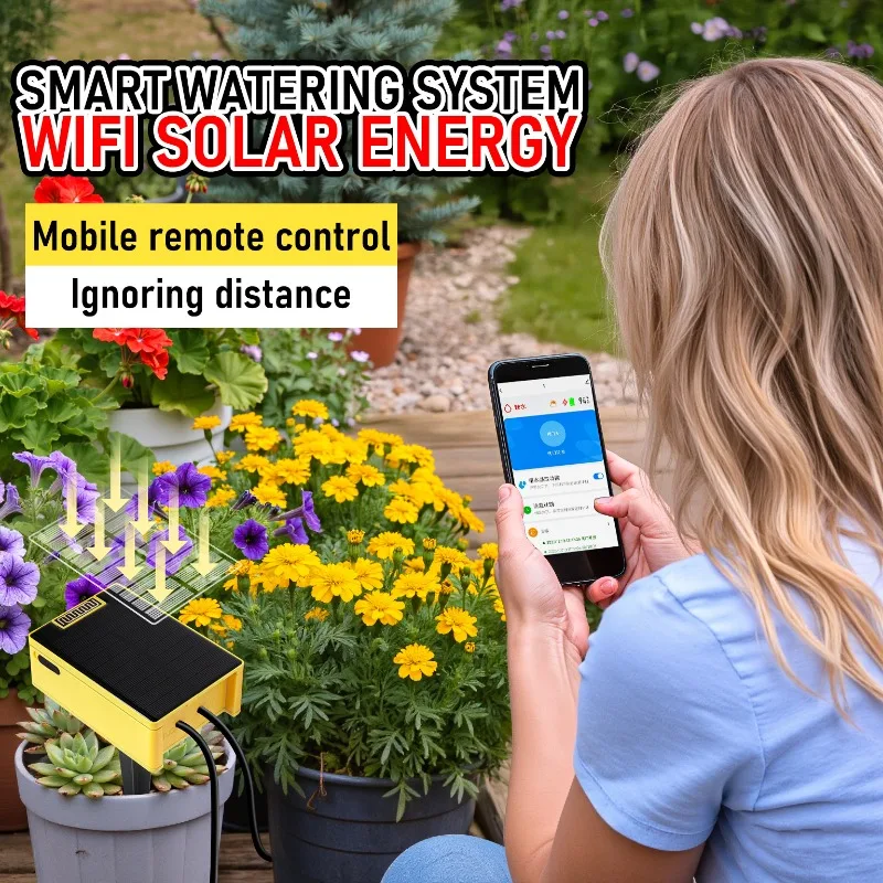 

WiFi Solar Powered Automatic Watering Device, 360° Atomizing Drip Irrigation System for Potted Plants