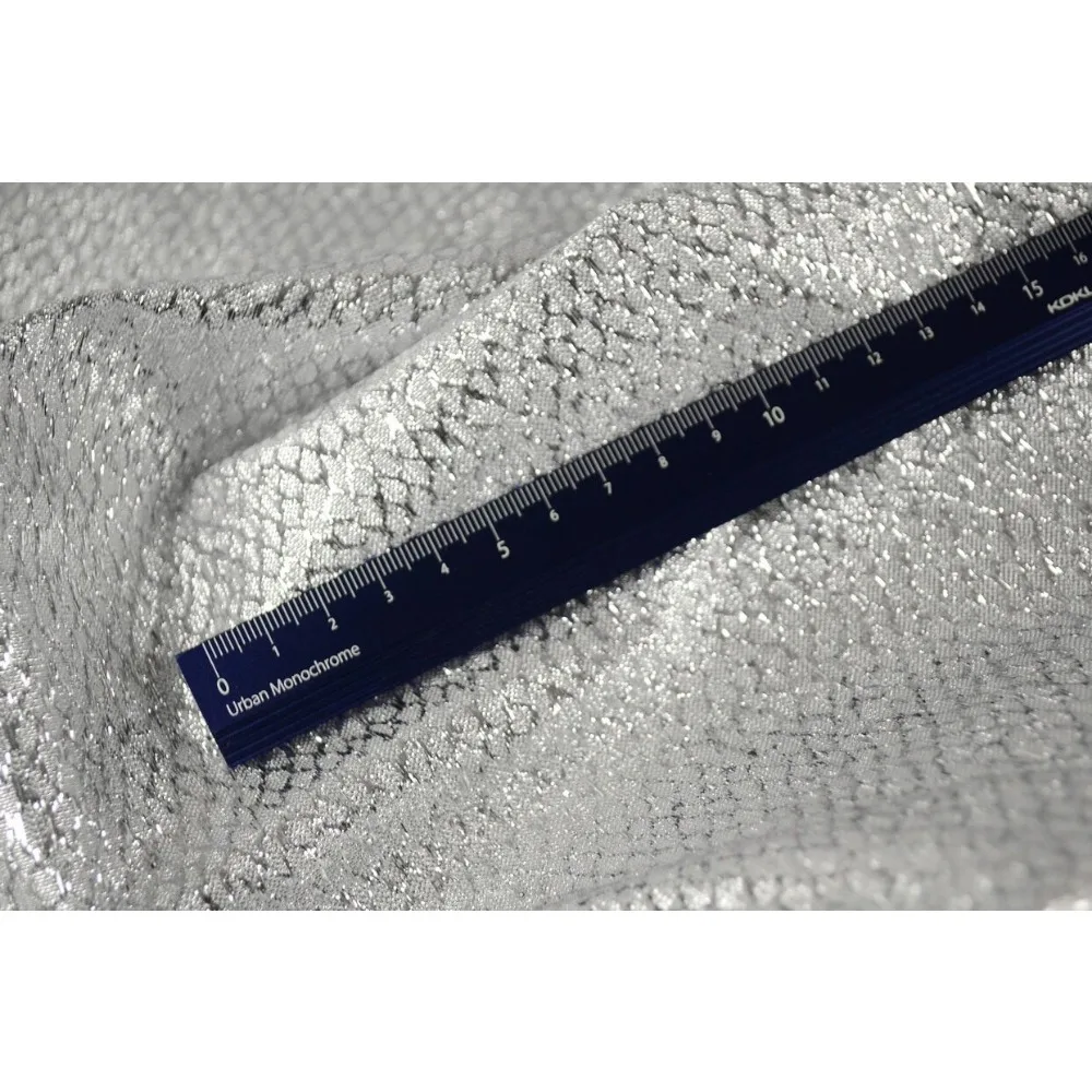 All-over Silver Metallic Woven Designer Fabric, Stiff High Shine Opaque Mesh for Couture Dress Jacket, DIY Sewing Material