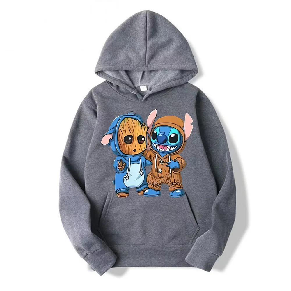 Disney Stitch Men Pullover Cartoon Anime Women Hoodies 2024 New Casual Autumn Winter Couple Oversized Sweatshirts Clothes Tops