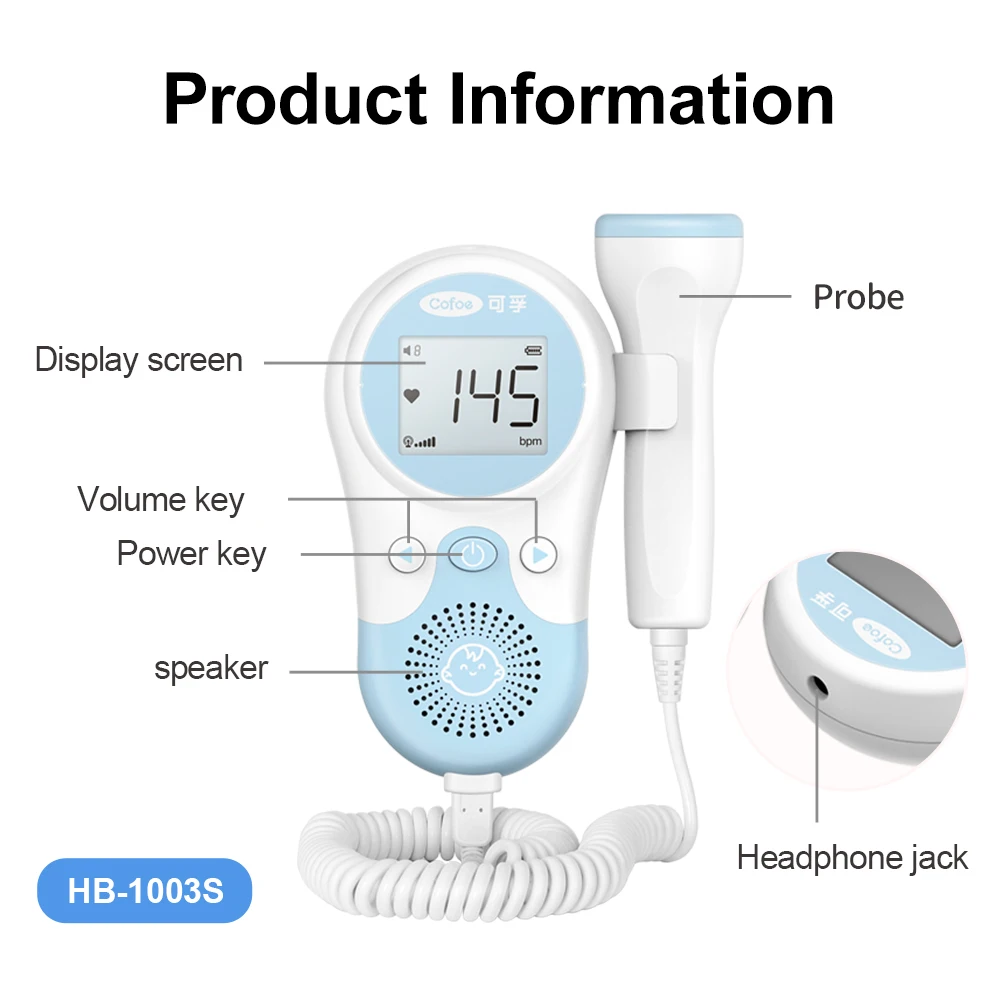 Cofoe Fetal Doppler Heartbeat Detector Baby for heart beat monitor LCD backlight Pulse Meter No Radiation Stethoscope