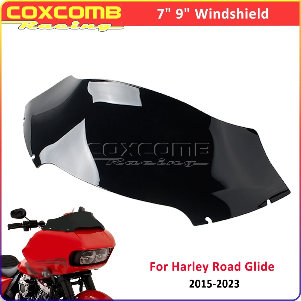 

7inch 9inch Windshield Motorcycle Wind Splitter Windscreen For Harley Touring Road Glide FLTRX 2015-2023 PC Dark Grey/Light Grey