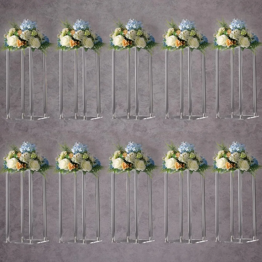 

acrylic flower stand, set of 10 clear pedestal, 15.75 inch tall vases for wedding event party props, home decor