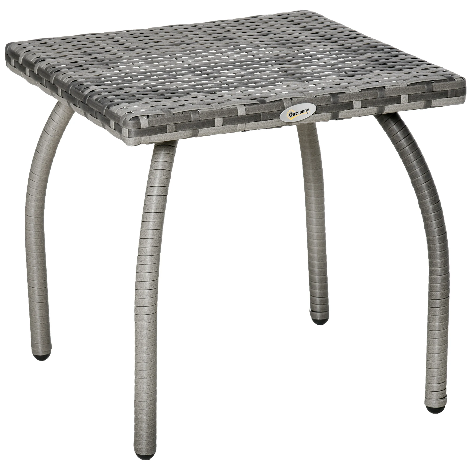 Outsunny rattan garden table side table with Metal legs load 30 kg outdoor table for Patio terrace balcony 45x45x44 cm Gray