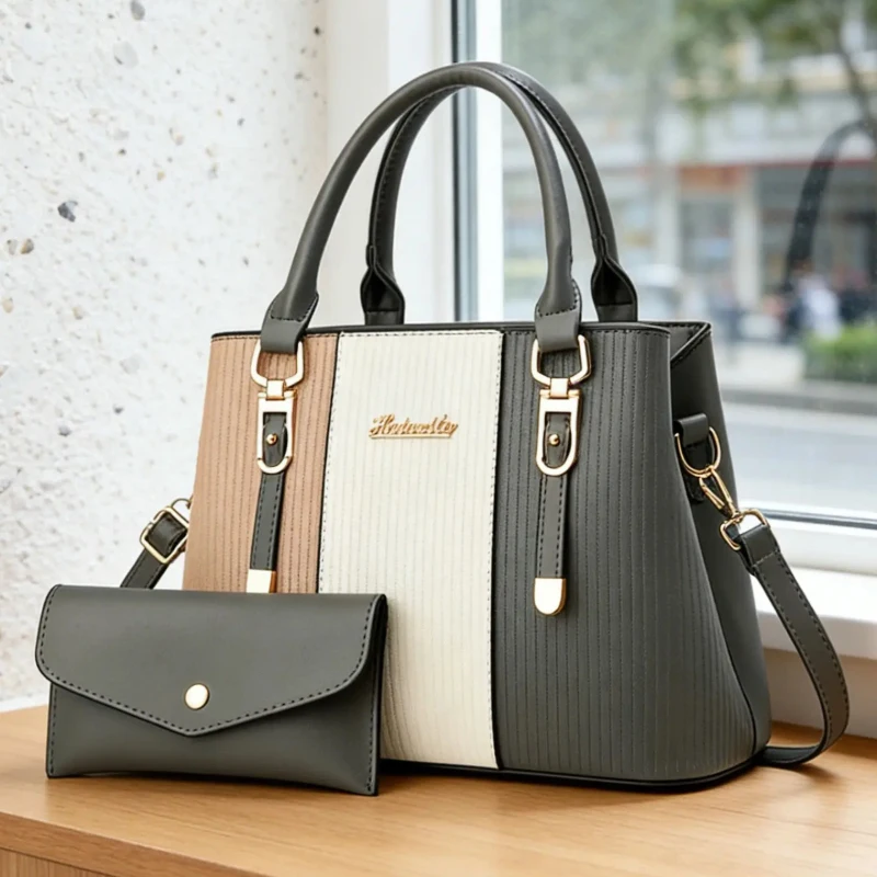

Luxury Women's Leather Handbag, Colorblock Design Large Capacity Shoulder Bag, Casual Fashion Gift for All Seasons