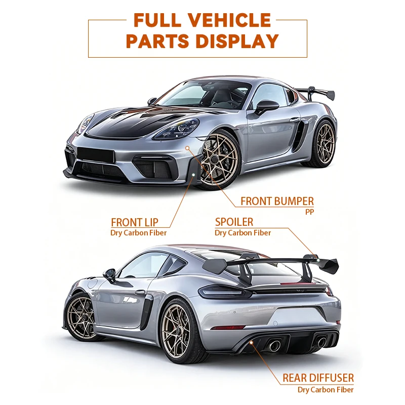 GT4‑RS‑Style Conversion Body Kit 718 Boxster Front Bumper Rear Diffuser Exhaust Vent Exterior Tuning PartsCar Partsold‑to‑new Up