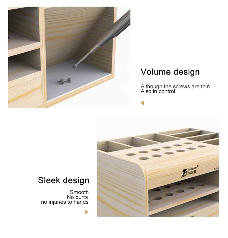 ToolGuide صندوق تخزين خشبي مفك براغي حامل ملاقط إصلاح الهاتف المحمول سطح المكتب أداة الاستقبال صندوق أجزاء