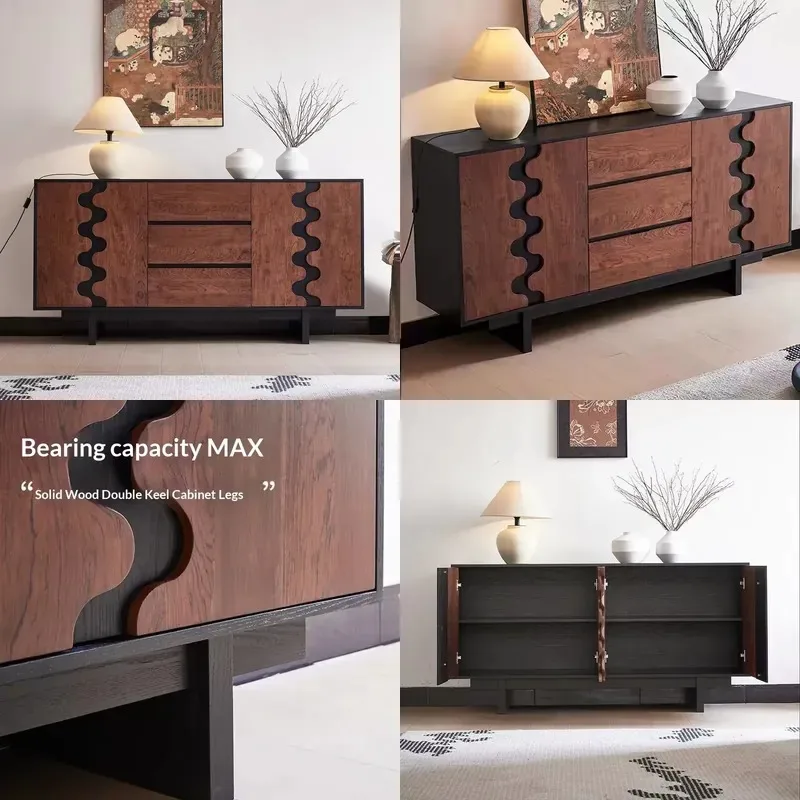 Antique Luxury Solid Wood Sideboard Large Capacity Dining Room Living Room Entrance Cabinet Eco Friendly Storage Locker for